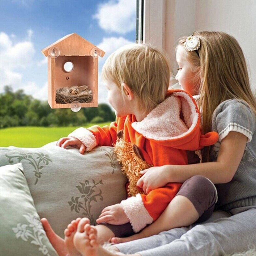 Wooden Outdoor Garden Bird Feeding House Window Suction Cups Birdhouse Nest
