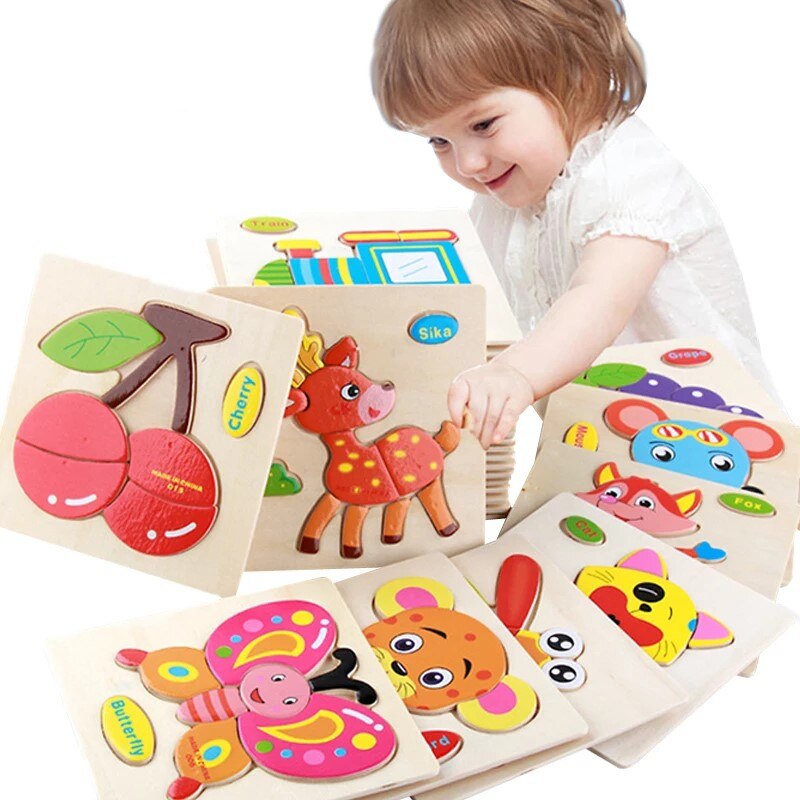 Baby Speelgoed Houten 3d Puzzel Cartoon Dier Intelligentie Kinderen Educatief Brain Teaser Kinderen Tangram Vormen Leren Jigsaw