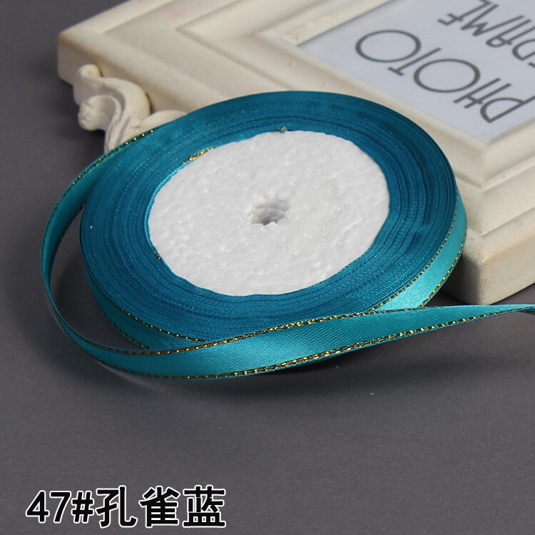 3/8" 10mm 25yards Gold Edges Satin Ribbon Wedding Happy Birthday Box Packaging Decorations DIY Craft Bow: Turquoise