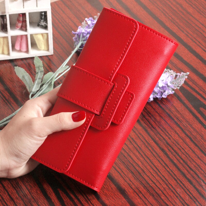 Women Long Wallet Three Fold Clutch Multi-functional PU Leather Bag Simple Leather Wallet Purse Clutch: Red