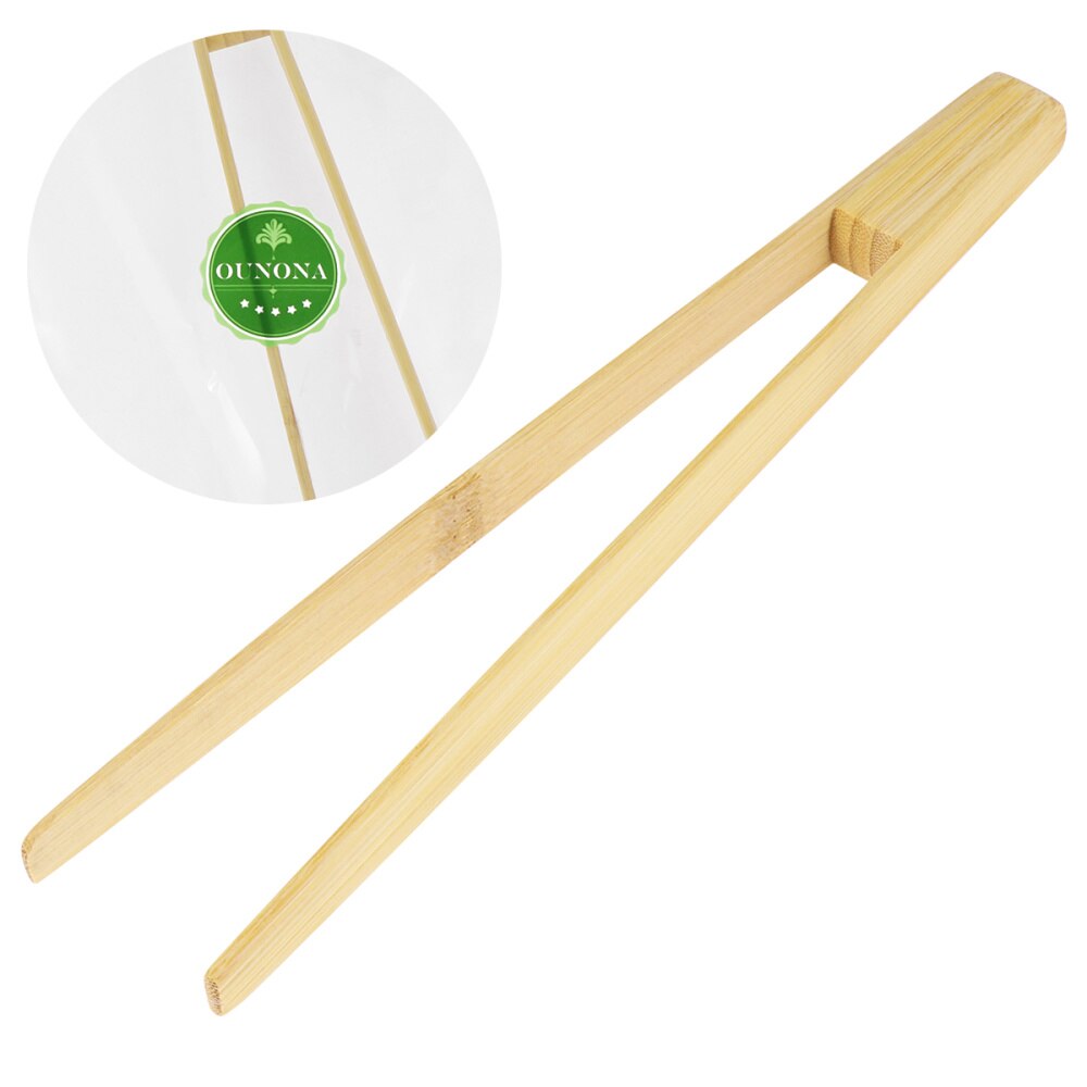 OUNONA Bamboo Toaster Kitchen Tongs Long Easy Grip Toaster Serving Tongs for Cooking Toast Bread Barbecue Grilling Baking Frying