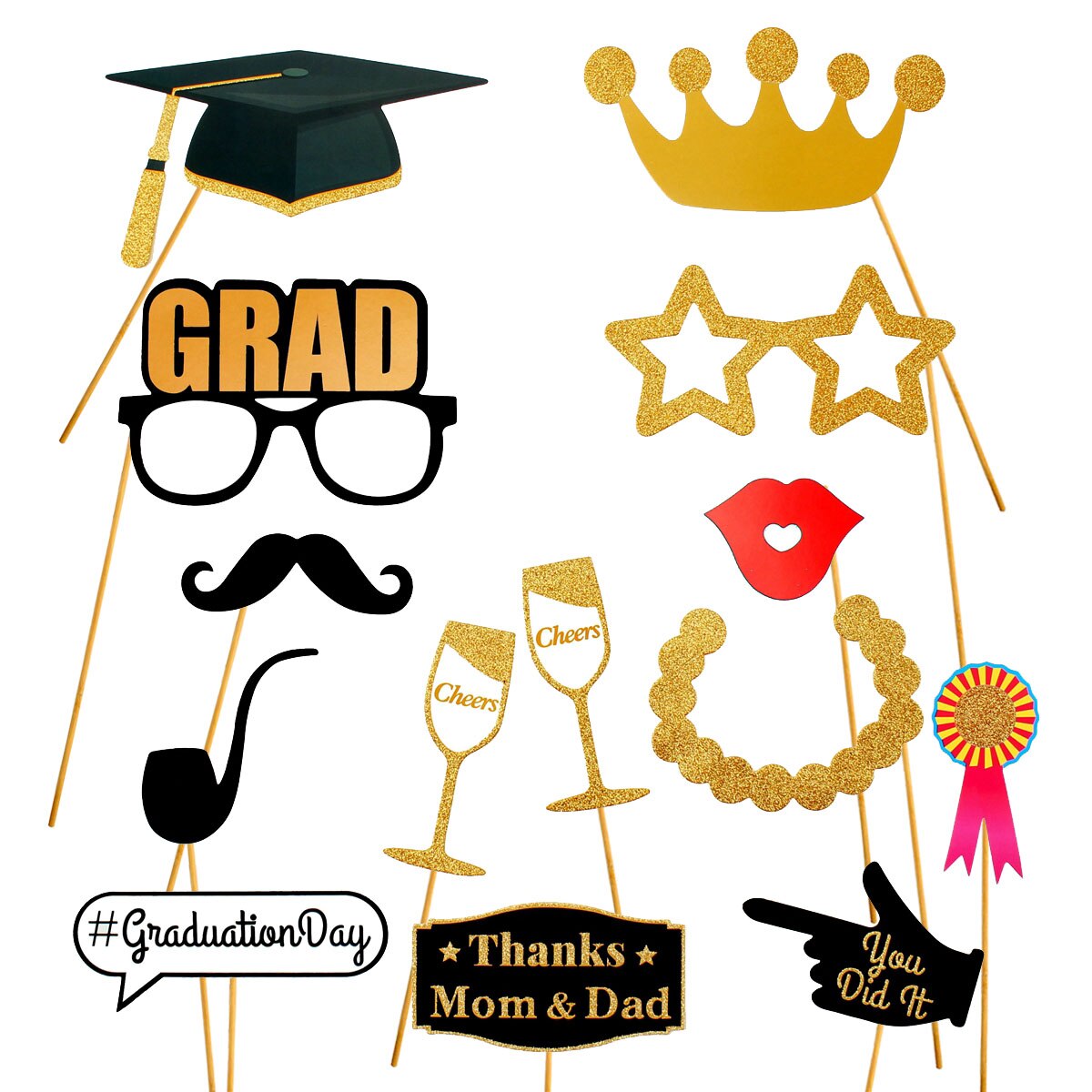 28pcs Paper Photo Booth Props Graduation Party Decoration Photobooth Bachelor Cap Grad Congrate Graduated Supplies