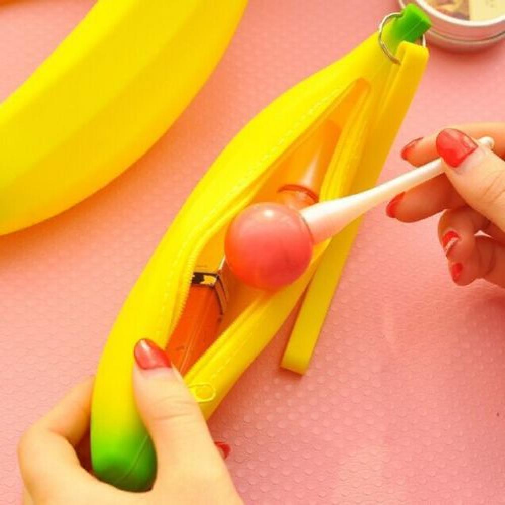 Kawaii Banaan Vorm Etui Portemonnee Pouch Potlood tas Siliconen Draagbare tas School Briefpapier Supply