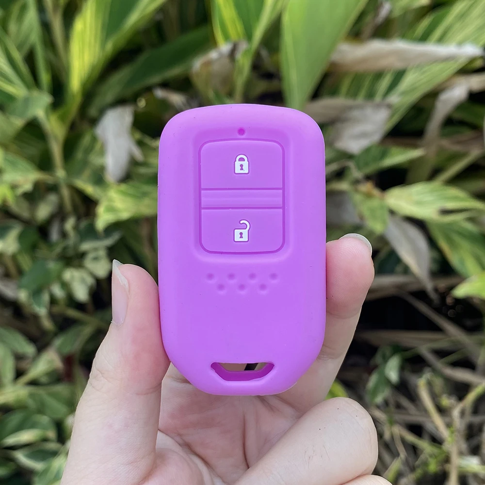 Funda de silicona para llave de coche de 2 botones, protección de la piel, soporte de carcasa de goma para Honda Vezel City Civic Jazz CRV Crider HRV Fit Freed: Morado