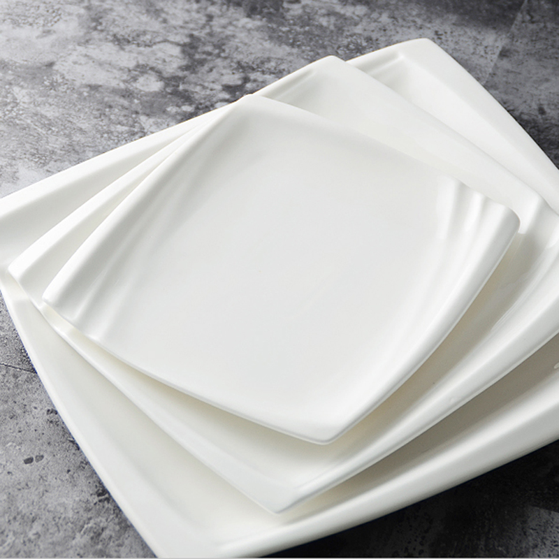 Pure White Ceramic Western Plate Flat Steak Plate Dessert Dim Sum Square Cake Cake Plate Household Dinner Plate Western Tablewar
