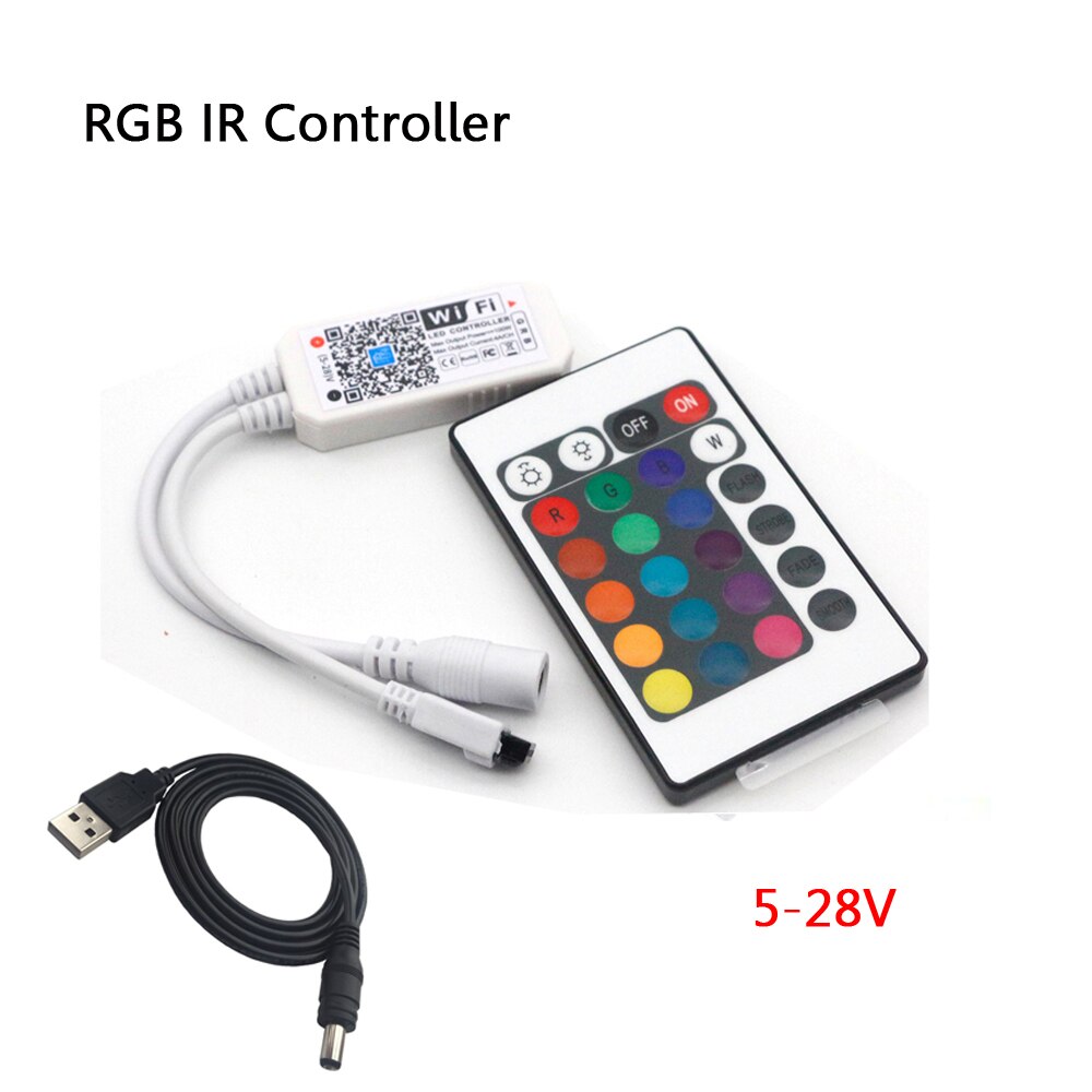 Magic home usb smart wifi led-controller rgbw rgb cct pixel strip alexa google home bluetooth muziek 5/12/24v dc naar usb-connector: 24 toetsen ir rgb wifi
