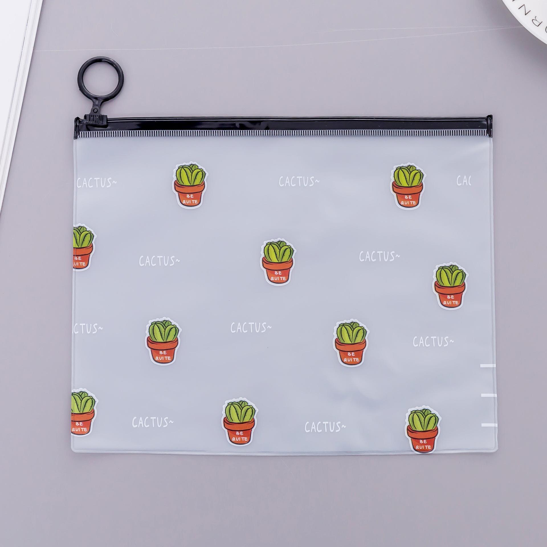 Green Cactus Transparent PVC Document Bag School Pencil Box Pencilcase Pencil Bag School Supplies Stationery Tools: ManyCactus