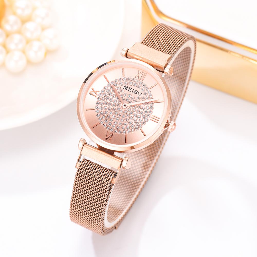 Luxe dameshorloges met strass, roségouden magnetische dameshorloges voor dames, armbandhorloge, damesklok, relogio feminino
