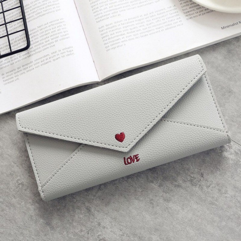 Dames clutch portemonnee grote capaciteit portemonnee lang kort muntvak pu lederen dames portemonnees: Grijs