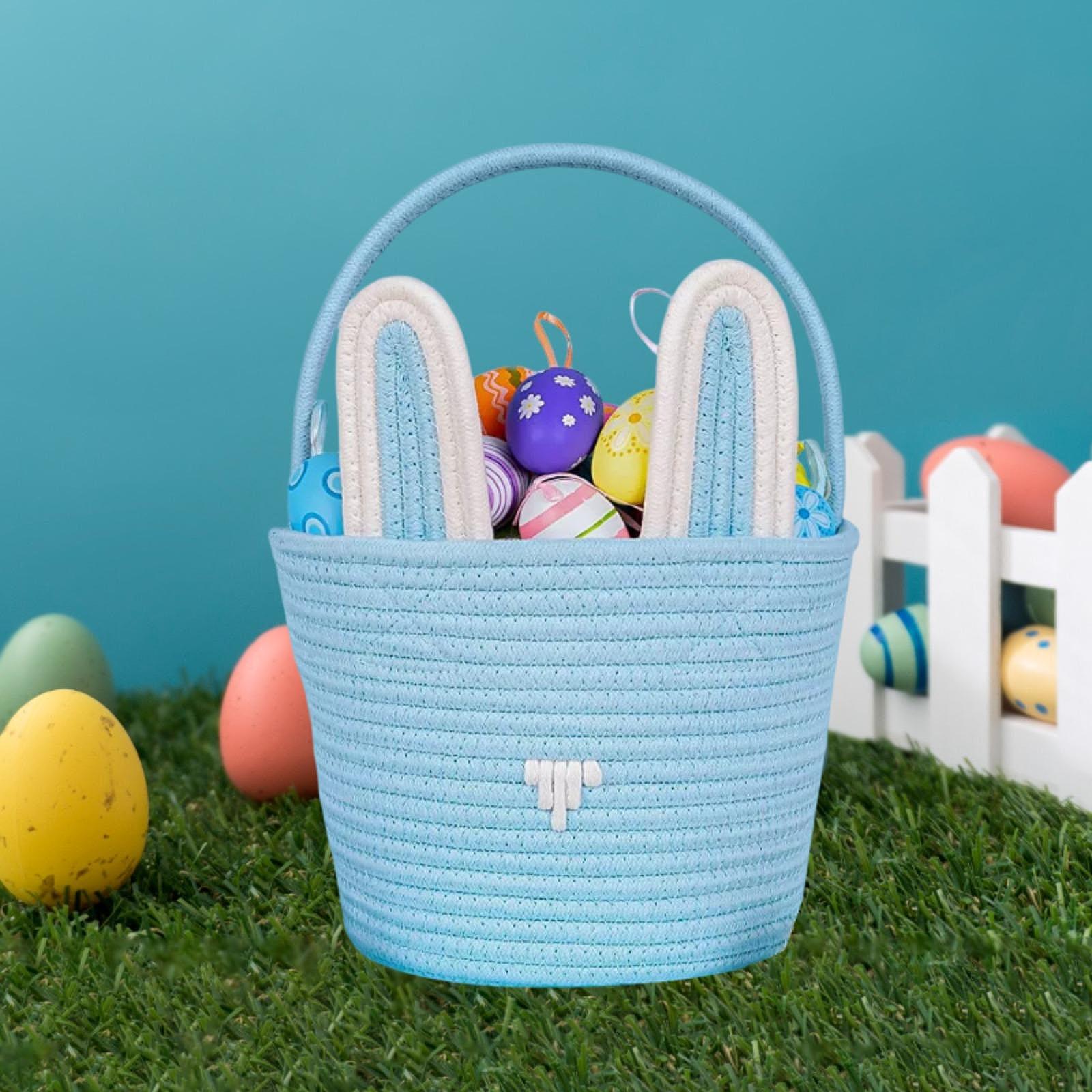 Påskeharekurv for barn, gutter og jenter, påskeegg-jaktkurv, gjenbrukbar bomullssnorkurv med kaninører, babyshower
