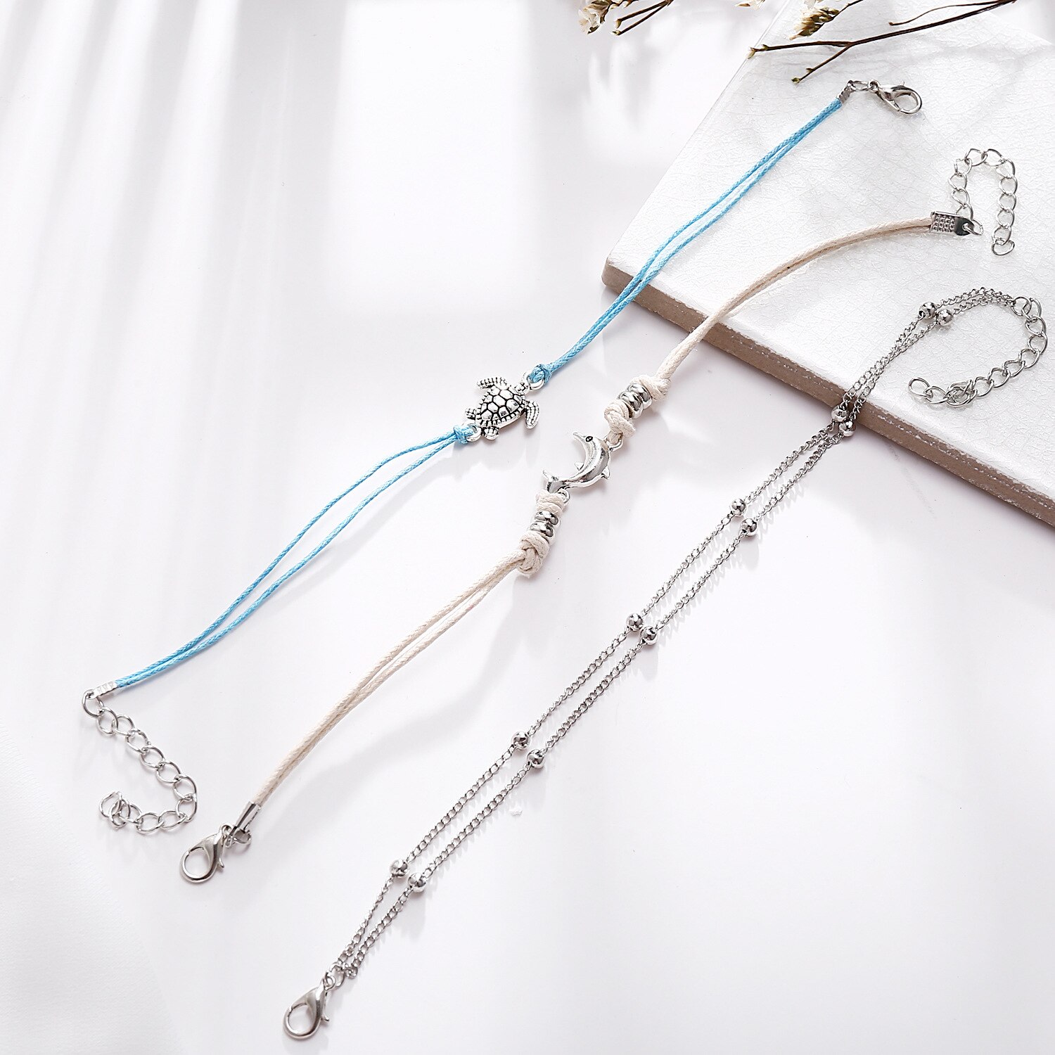 Trend Mode Accessoires Bohemian Stijl Enkelband Retro Schildpad Dolfijn Geweven Enkelband Set Vrouwen Sieraden
