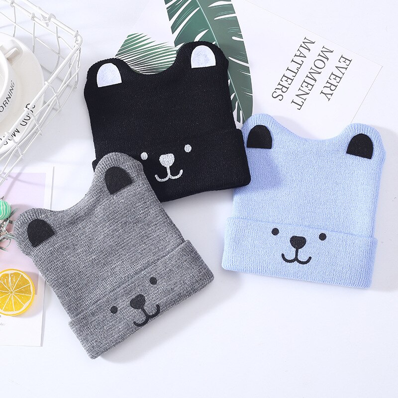 Kinderen 3d beren cartoon mutsen lente en herfst jongens meisjes mutsen gebreide mutsen winter warme effen kleur kindermutsen