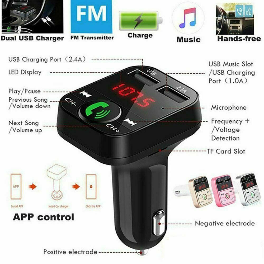 Senza Fili di Bluetooth in auto MP3 FM auto Trasmettitore Radio kit Adattatore 2 USB caricabatterie