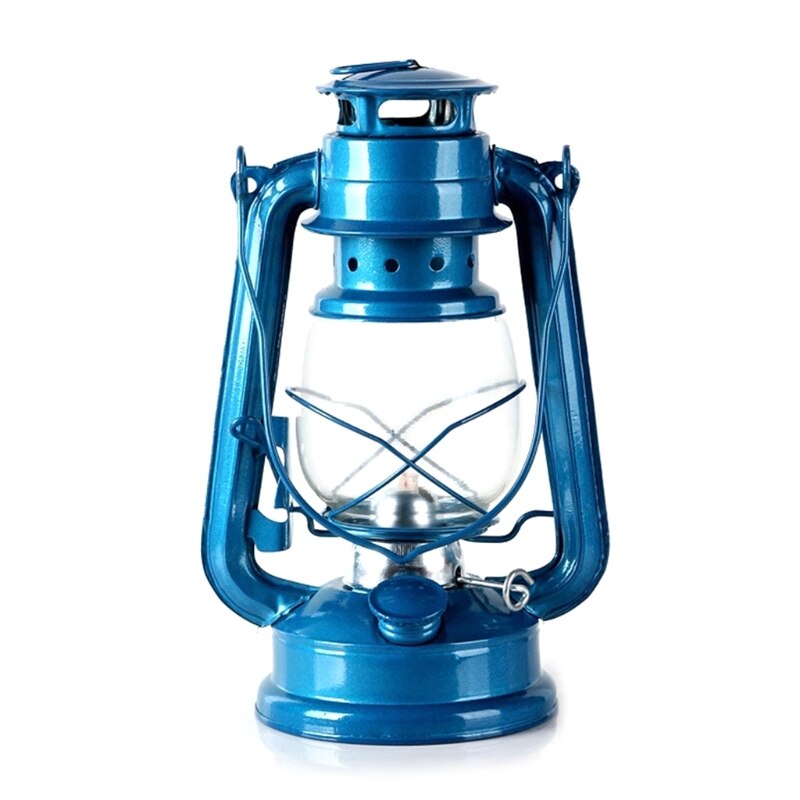 Lámpara de queroseno Retro clásica, linternas regulables, mecha, portátil, decoración de Camping, HX6D: Blue