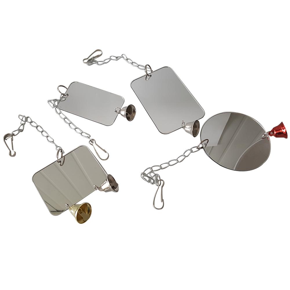 Campana para loro, juguete para mascotas, espejo con pájaro, juguete columpio para jaula de pájaros, juguete rectangular redondo con forma de corazón opcional con cascabel de Color aleatorio
