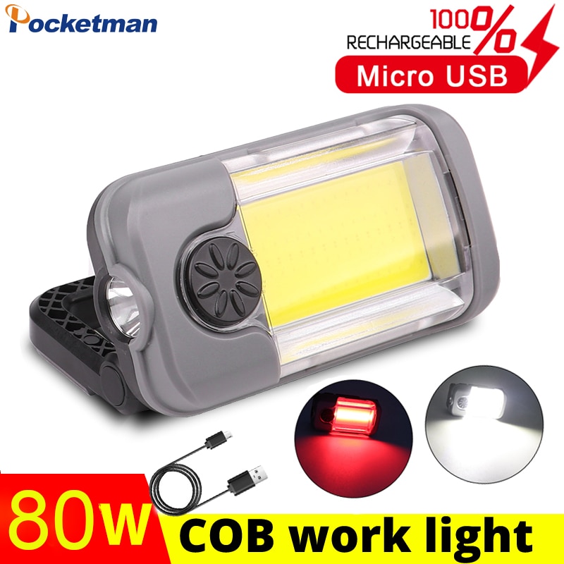 80W Portable COB Work Light Multifunctional Emergency Charging Magnetic Rechargeable light with Built-in Battery USB Work Lamp