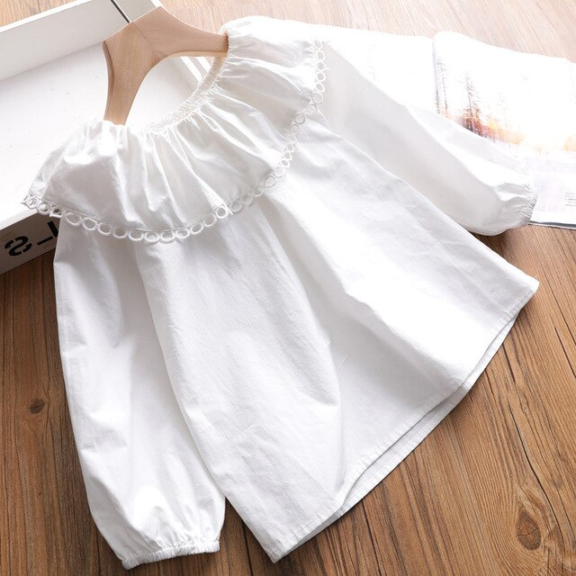 Blusa informal Coreana de manga larga para otoño, camisa de manga larga para niñas pequeñas, color blanco, 2, 3, 4, 5 Y 6 años