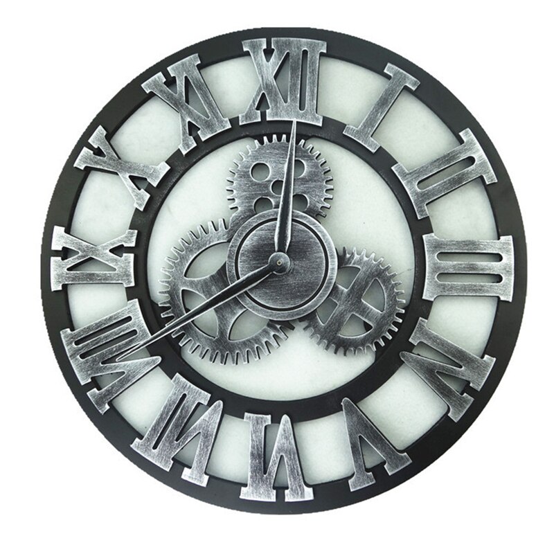 Retro Gear Mute Modern Large Wall Clock Silent Clocks for Home Kitchen Living Room Decor Battery Operated: Sliver / Diameter 30cm