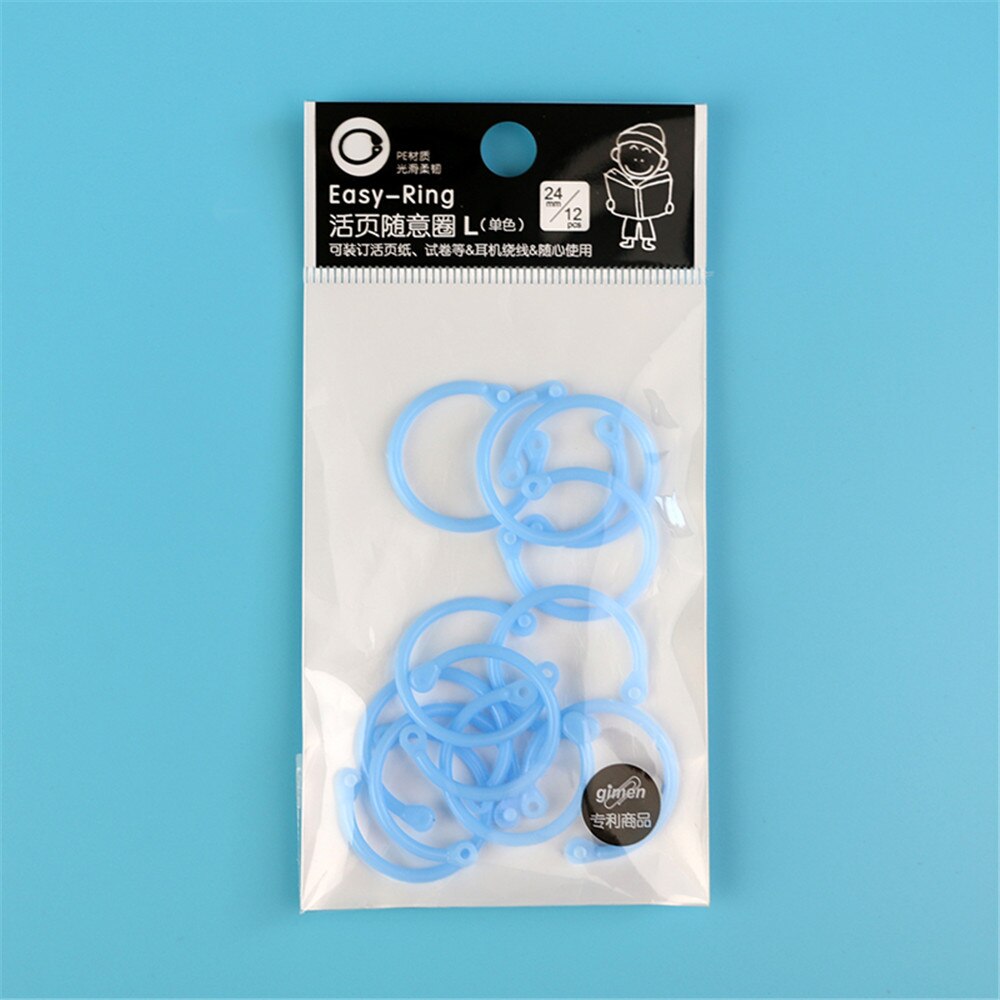 12pcs Plastic Circle Planner Ring Binder DIY Albums Loose Leaf Book Binder Hoops Notebook Circle Rings Office School Supplies: blue