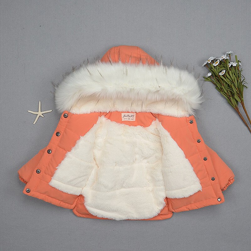 baby long sleeve thickened cotton jacket Hooded Coat Girls' Plush jacket cotton Plush hood coat autumn and winter