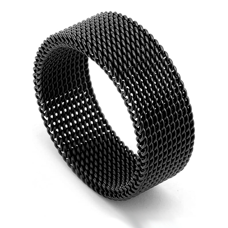 Anillo moderno de malla de acero inoxidable para hombre y mujer, banda de 4mm y 8mm de ancho, joyería Retro, , , novedad de 2023: 9 / Blanco
