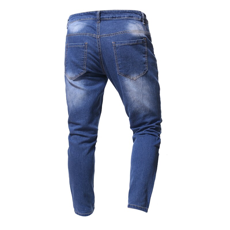 European size men's ripped slim patch jeans men's casual pants