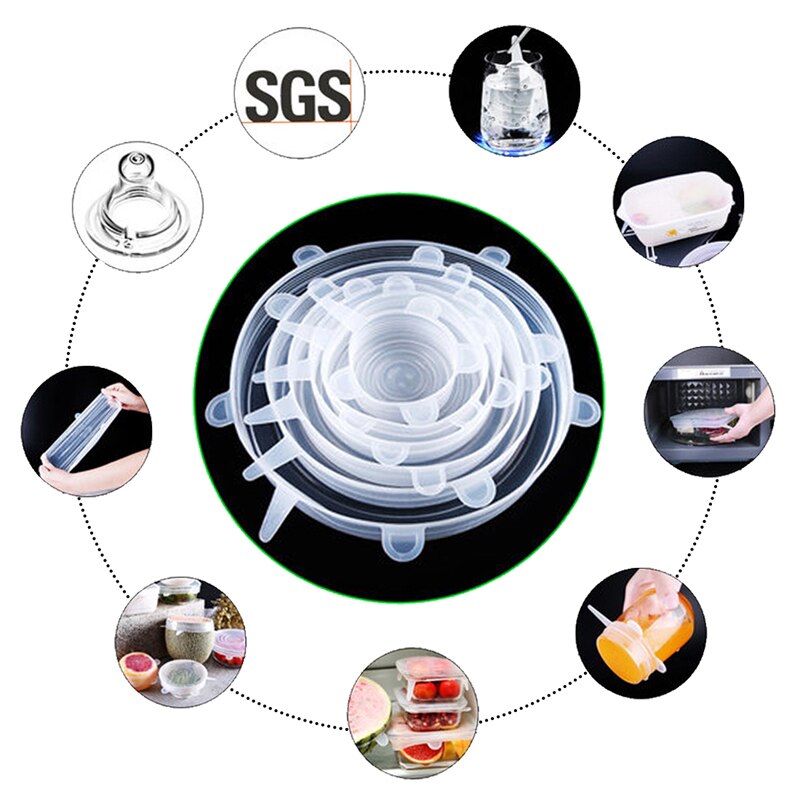 6 stuks siliconen rekdeksels universele deksel siliconen kom pot deksel siliconen deksel pan koken voedsel vers deksel magnetron deksel