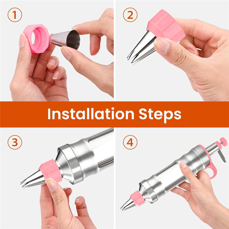 ABJN-Pink Cake Decorating Kit Dessert Set Featuring 10 Food Grade Stainless Steel Piping Tips And 50 Disposable Piping Bags