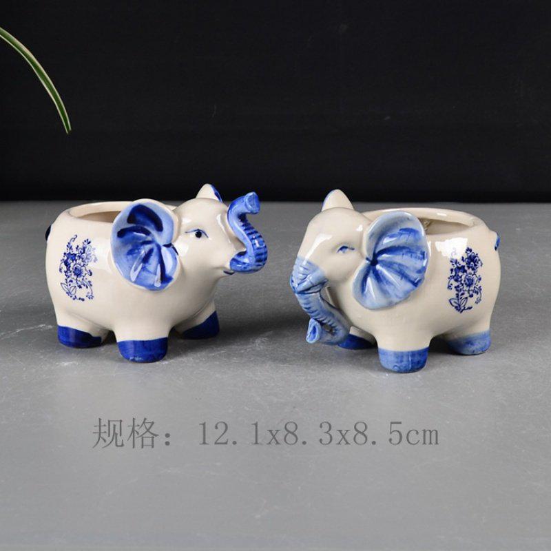 Handgeschilderde Bloempotten Plantenbakken Blauw Gekleurde Olifant Uil Schoenen Vaas Leuke Bloem Vaas: 2pcs elephant