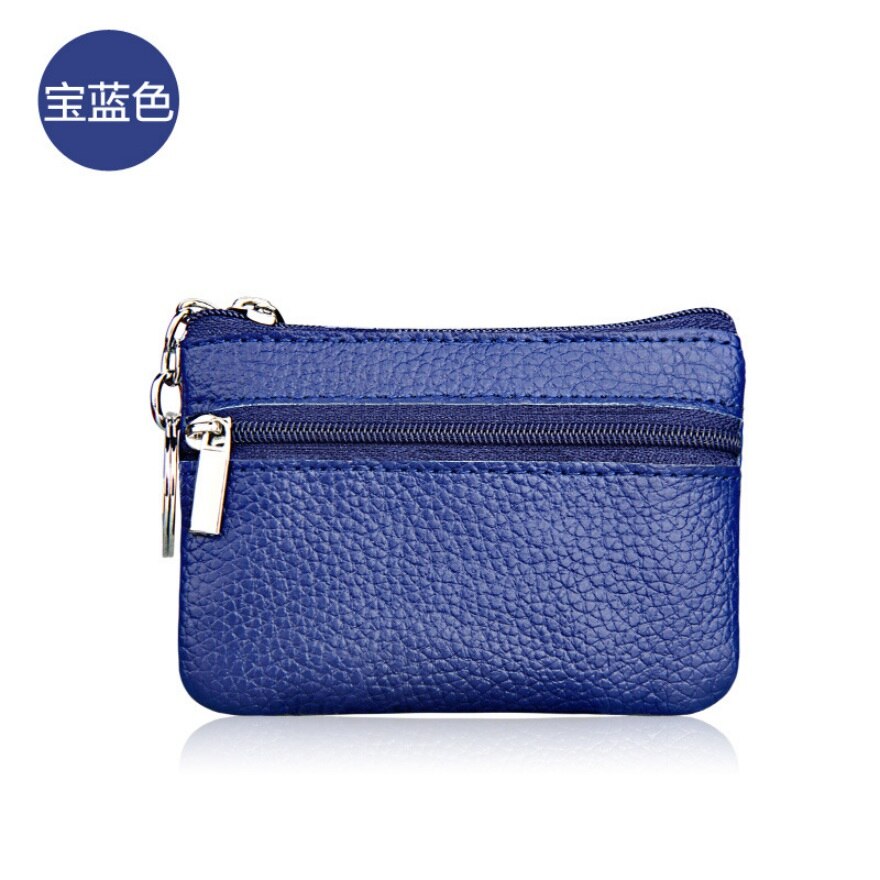 Brand Women Vintage Faux Leather Coin Purse Lady Short Small Coin Purse Soft Wallet Clutch Two Zipper Bag: Blue