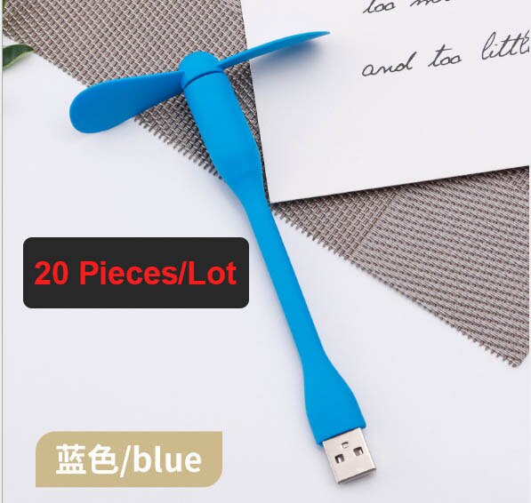 20 pieces/lot USB Fan Flexible Portable Mini Fan and USB LED Light Lamp Book For Power Bank Notebook Computer Summer Gadget: Blue Fan