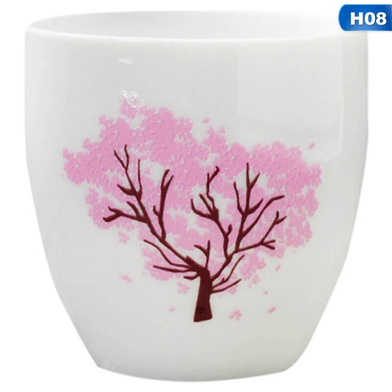 Japanese Magic Sakura Teacup Cold Temperature Discoloration Color Changing Tea Cup Flower Ceramic Kung Fu Tea Set: H08