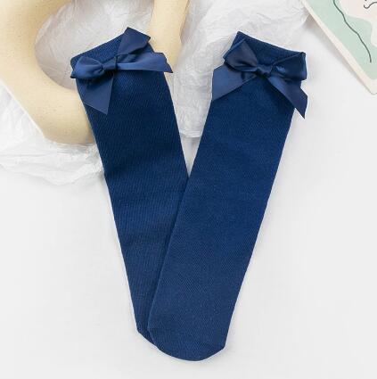 Jambières en coton pour bébé fille, bas en dentelle avec double aiguille et nœud papillon, tenue chaude pour les jambes,: blue