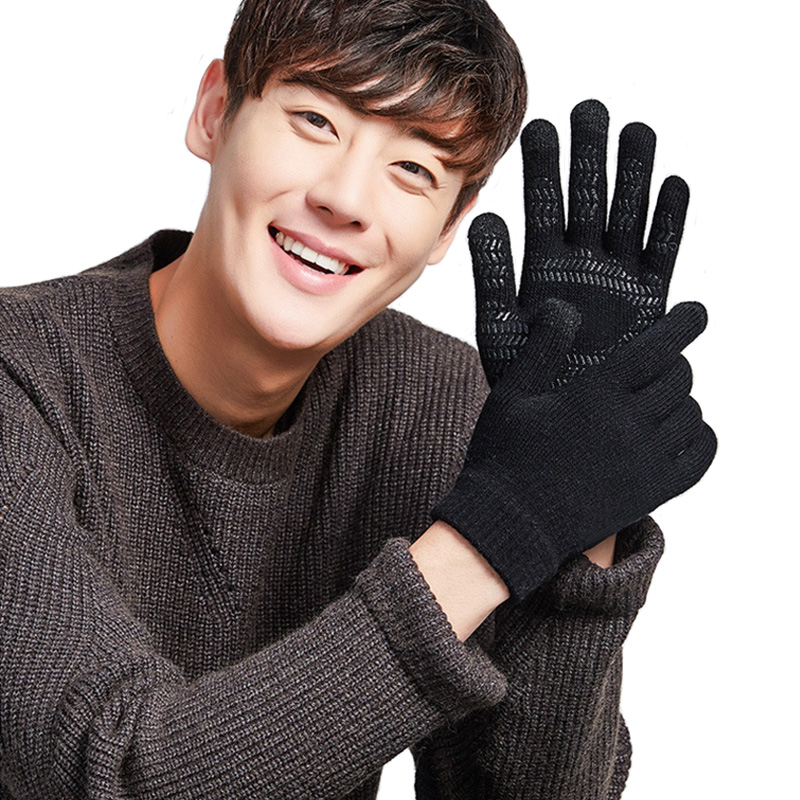 Guantes de punto antideslizantes para hombre, manoplas masculinas de goma antideslizantes de dedo completo para conducción, negocios y ciclismo, con pantalla táctil, para invierno y otoño