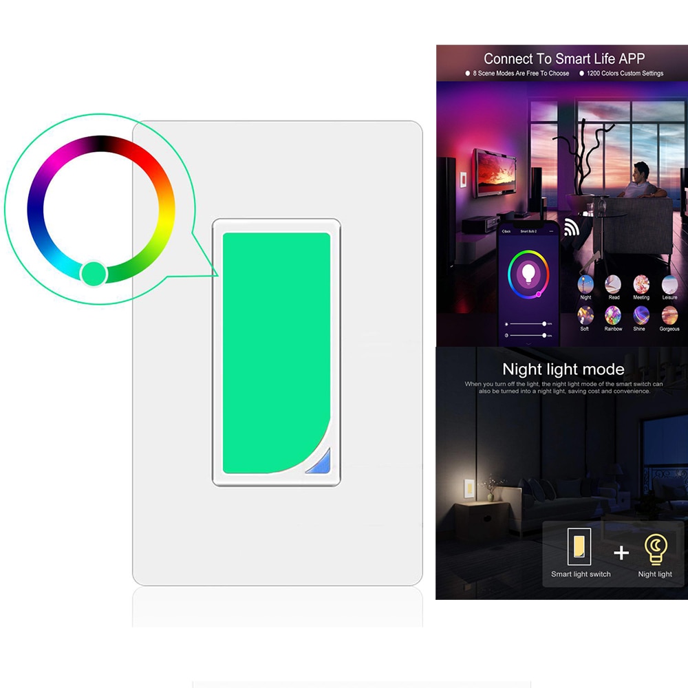 Teekar Wifi Light Switch US Standard RGB Scene Smart Switch Color Changing Remote Control Timer Work With Alexa Google Home