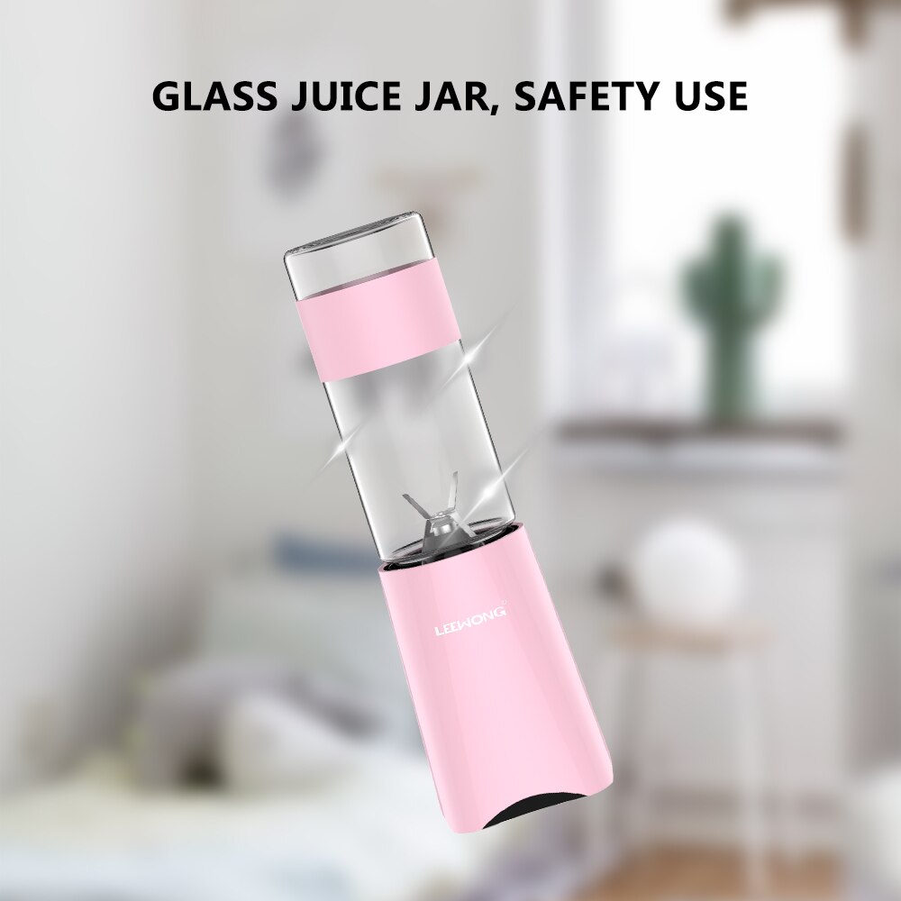 LEEWONG Electric Portable Blender Mini Multi-functional Glass Juicer Travel Kitchen 0.25L