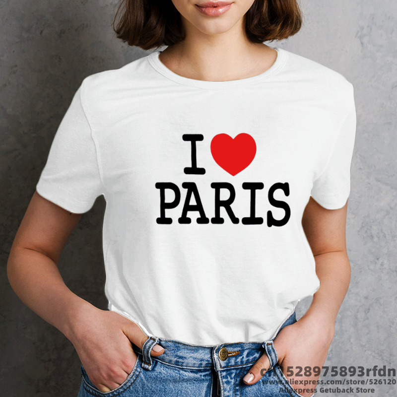 I Love Paris Vrouwen Grappige Print T-shirt Zomer Korte Mouw Zwart Wit Roze Kleuren Tops Tee Meisje Y2k Harajuku Kleding: XXXL / Goud