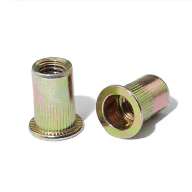 10pcs/set M8 M10 M12 Zinc Plated Carbon Steel Knurled Nuts Rivnut Flat Head Threaded Rivet Insert Nutsert Cap Rivet Nut