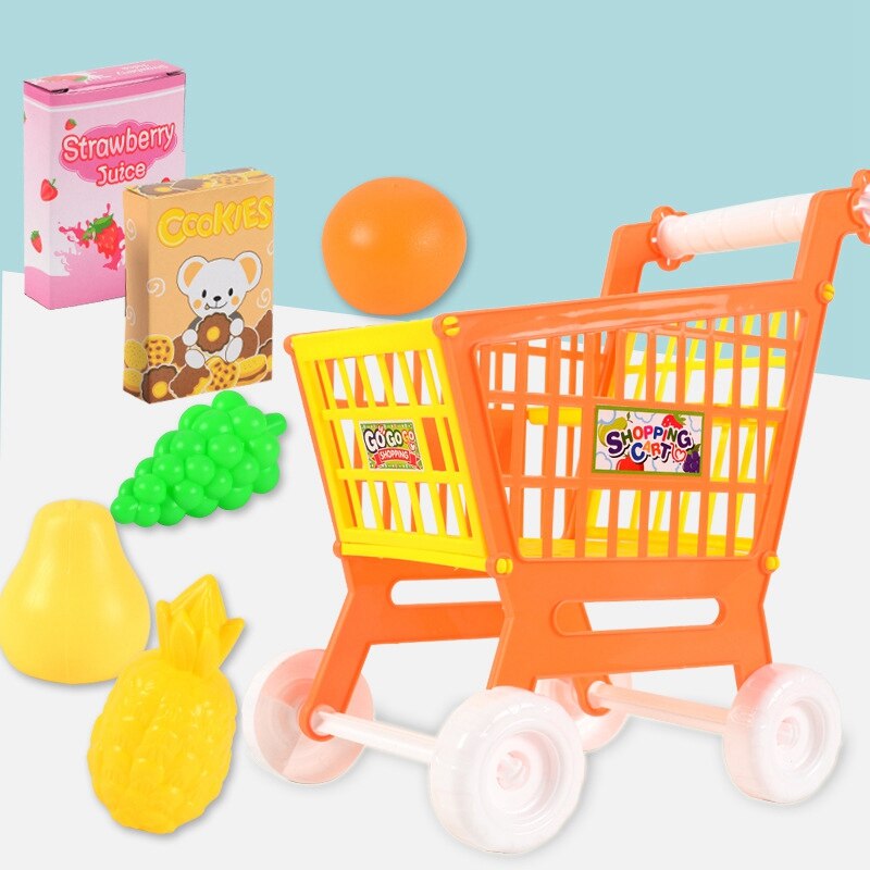 Kinderen Winkelwagentje Speelgoed kinderen Educatief Supermarkt Winkelwagen 21 PCS Rollenspel Speelgoed Oranje