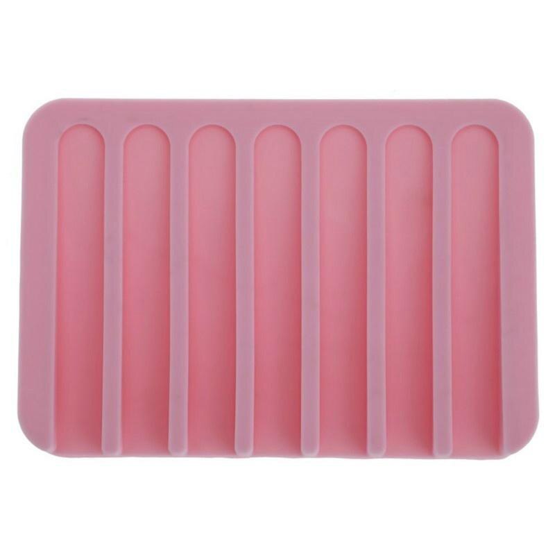 Badeværelse silikone fleksibel sæbeskål opbevaringsholder sæbeboks plade bakke afløb badeværktøj 4 farver: Lyserød