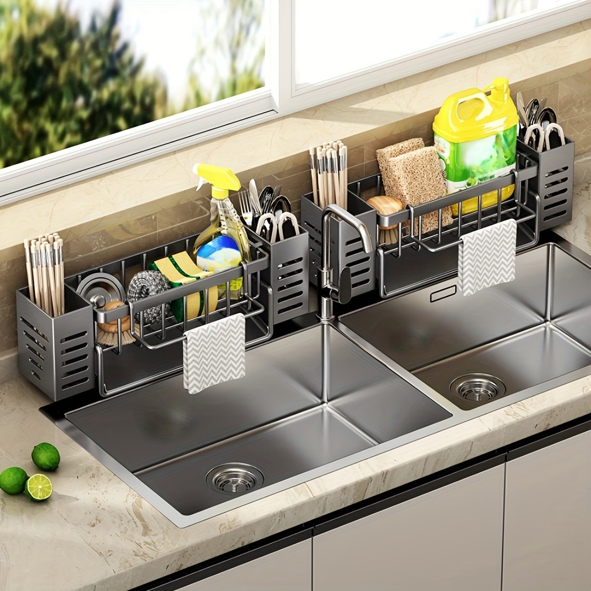 Selbst entleerende Spüle Regal Abtropffläche Küchen spüle Caddie Abfluss Regal Seife Geschirrs pül schwamm Halfter für Küchen spüle Veranstalter küchen organizer