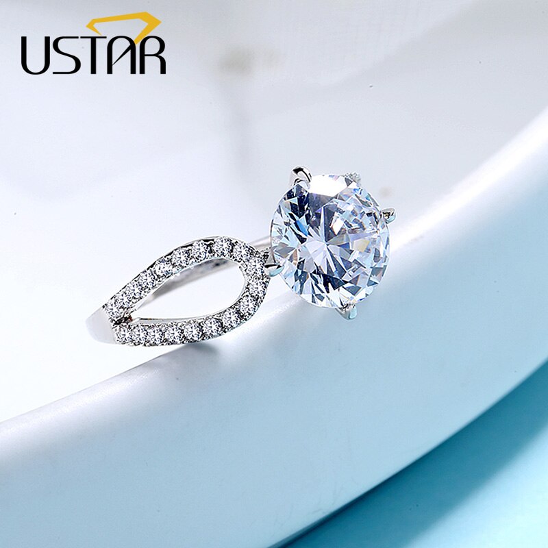 USTAR 1.25ct Round Cut AAA CZ Wedding Rings for women X-Shape gold/ engagement Rings Female Jewelry