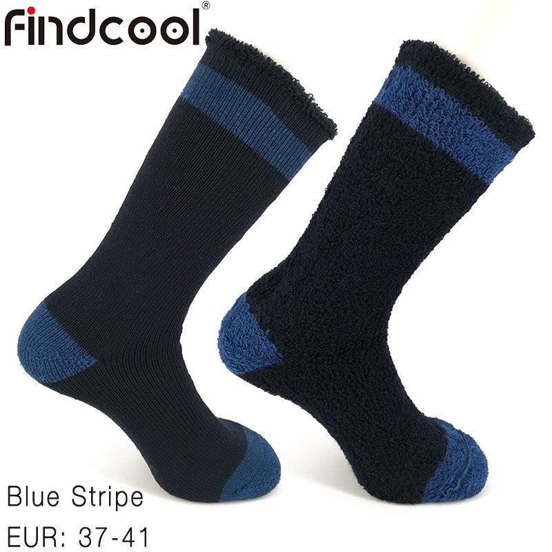 Findcool merinould tykke sokker til mænd og kvinder vinterklatring vandring skistrømper udendørs fiskeri skateboarding sokker: Blå stripeeur 37-41