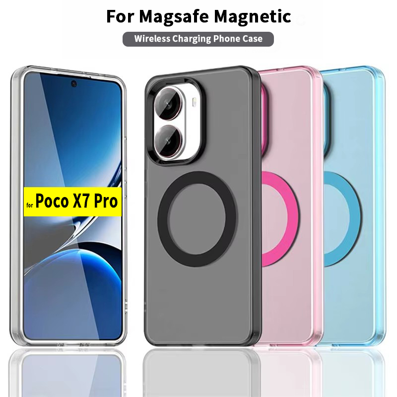 Matte Magnetic Back Cover For Xiaomi Poco X7 Pro 5G PC Soft Frame Magsafe Wireless Charging Case For Pocco Poko Little X7 X 7Pro