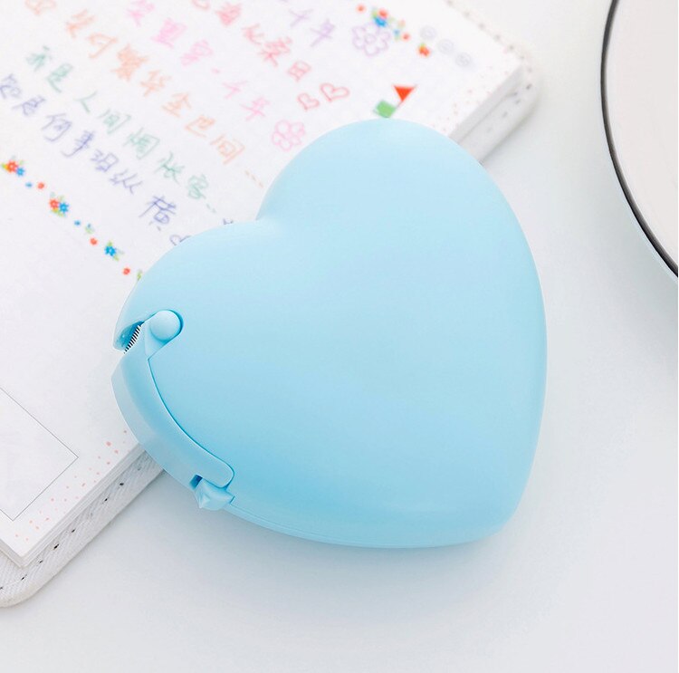 Stationery Cute handwork tape Dispenser Candy Love Heart sweet Shape Tape cutter Invisible with a tape office School Supplies: Blue Heart