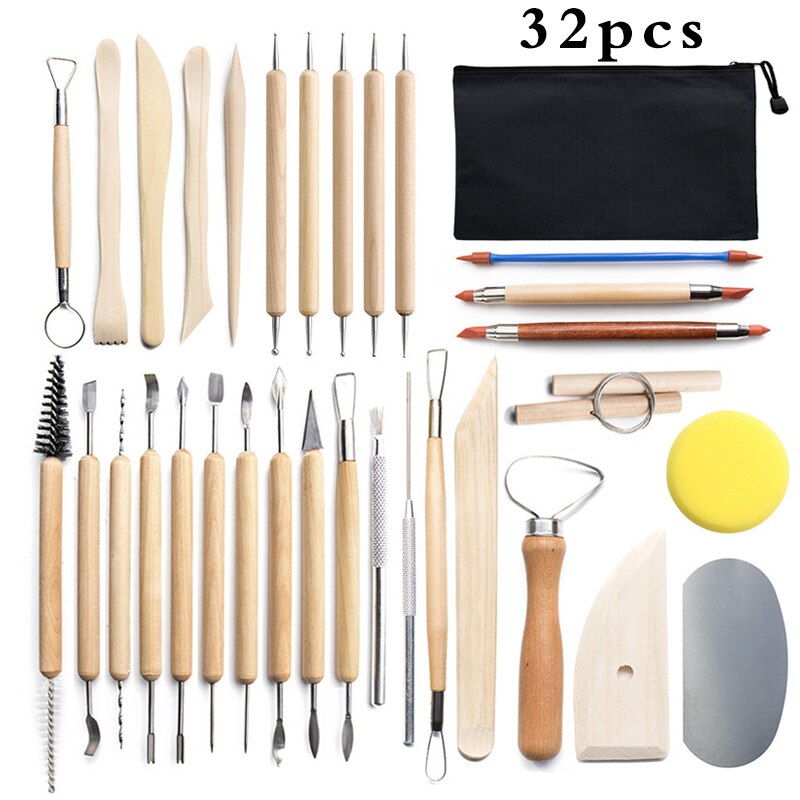 Juego de Herramientas de arcilla polimérica para modelado, Kit de pintura en roca para escultura de arcilla y cerámica, de 61 piezas: No16