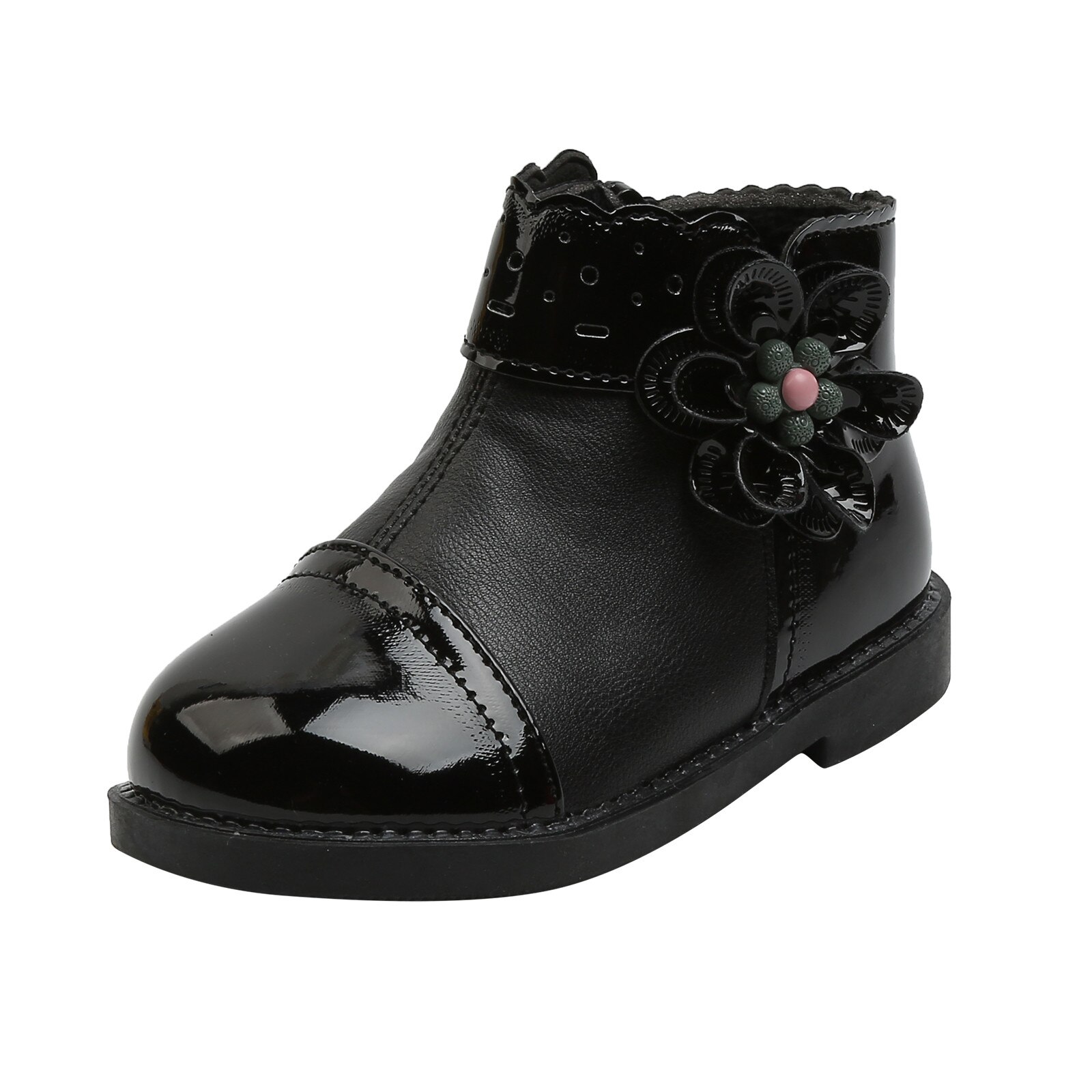 Crianças da moda infantil do miúdo da menina do bebê botas tornozelo inverno outono flor de couro esporte princesa festa casual curto bootie sapatos # g4: Black / 9,5