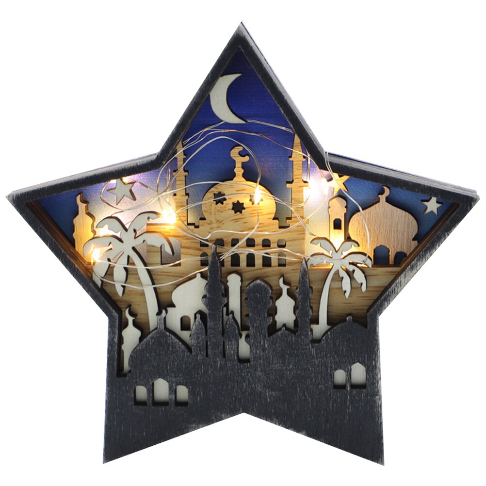 Ramadan Schmuck Eid LED-leuchten Dekor Festival Tabletop Ornament Holz Dekor: Sterne