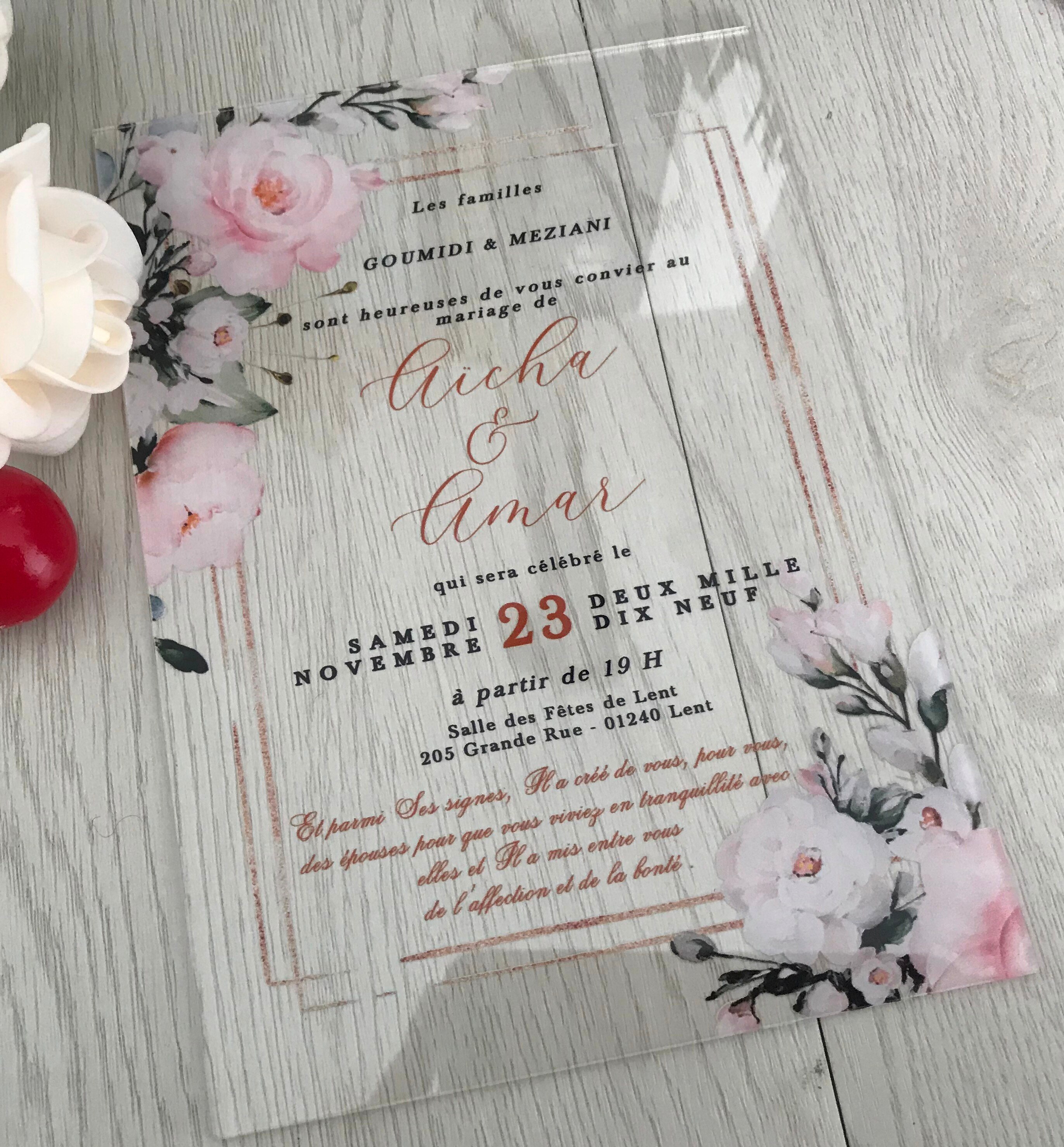 Luxe Rose Roze Acryl Huwelijksuitnodiging, Gratis Acryl Uitnodigingen, Acryl Engagement Uitnodigingen, Acryl Menu Kaarten