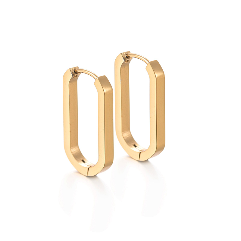 Pendientes de aro de acero inoxidable brillantes para mujeres y hombres, Hip Hop Steapunk, corazón ovalado redondo, Color negro, dorado y plateado, de joyería Huggie: PLATEADO